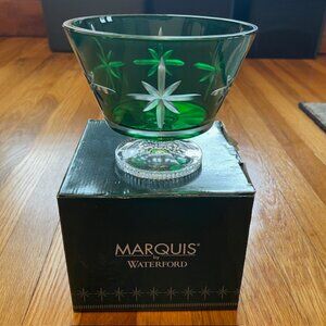 MARQUIS WATERFORD CRYSTAL EMERALD GREEN CUT TO CLEAR PEDESTAL BOWL SNOWFLAKE